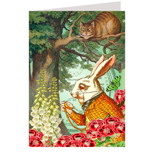 Alice in Wonderland White Rabbit and Cheshire Cat Card ~ England